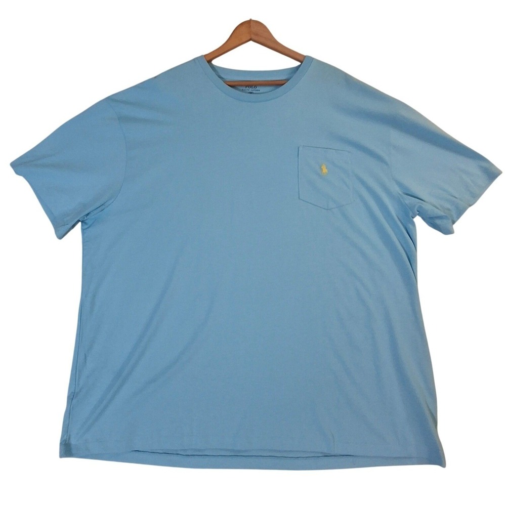 Polo Ralph Lauren Mens 2XB Big Blue Cotton Pocket T-Shirt Yellow Pony Logo